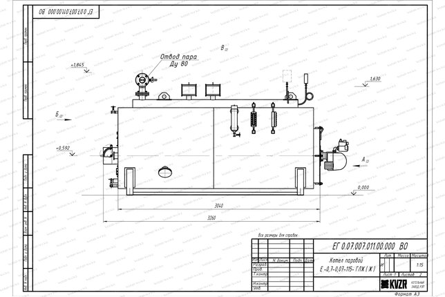 Чертеж дизельного парогенератора 700 кг 115 С