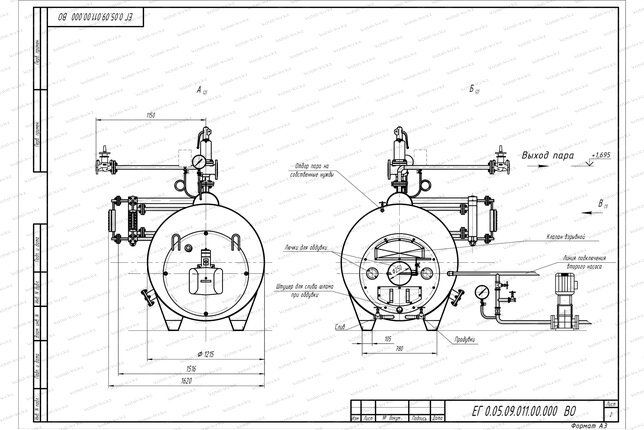 Схема парового котла 0.5 тонны 170 С на дизеле